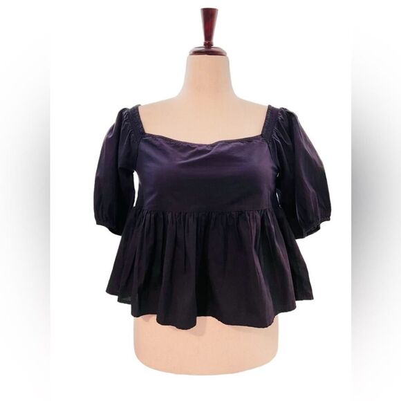 NWT FREE PEOPLE NAVY CROPPED BLOUSE OFF SHOULDER - Picture 1 of 9